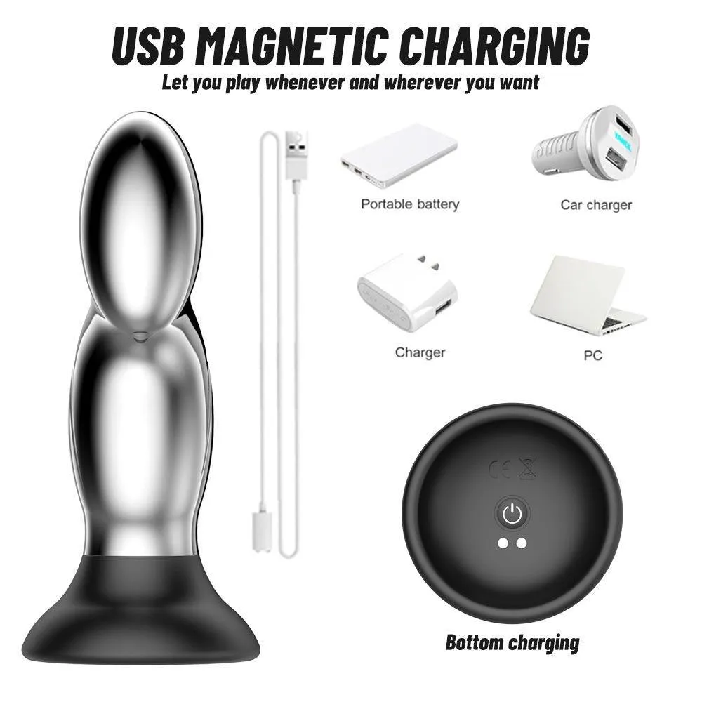 Domlust Vibrating Butt Plug - Remoter E-Stim Metal Anal Plug Vibrator