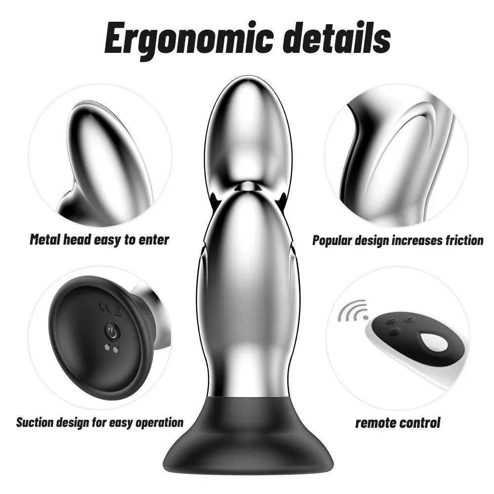 Domlust Vibrating Butt Plug - Remoter E-Stim Metal Anal Plug Vibrator