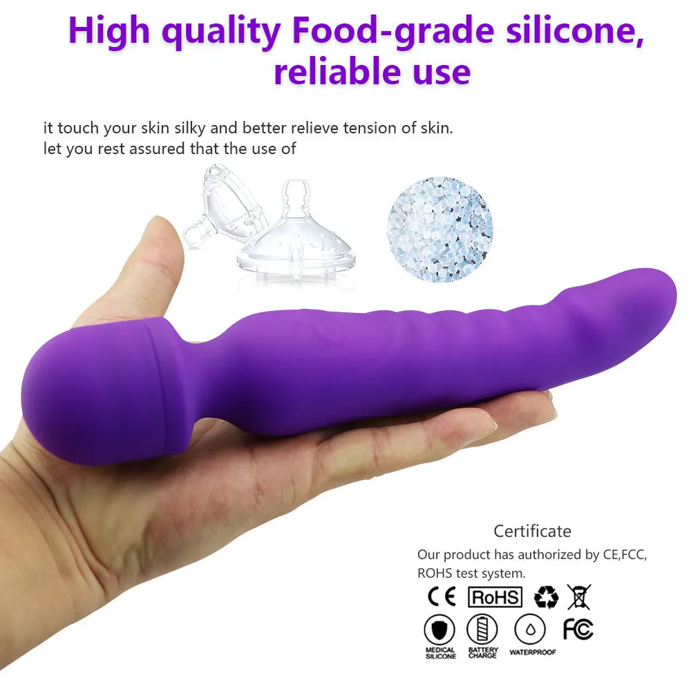 Double End Anal Dildo Vibrator - AV Wand G-spot Prostate Milk Sex Toy Purple