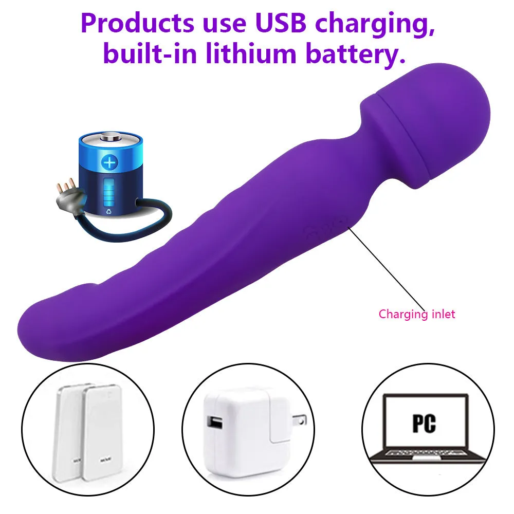 Double End Anal Dildo Vibrator - AV Wand G-spot Prostate Milk Sex Toy Purple