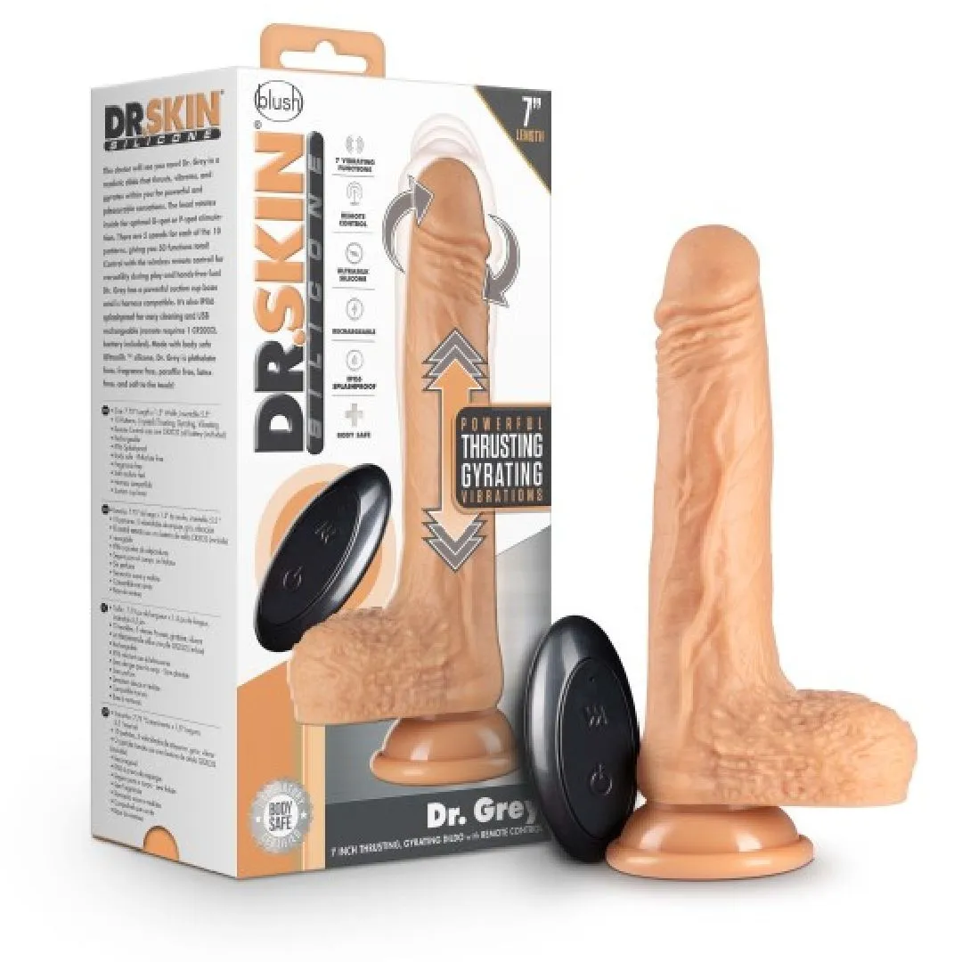 Dr. Grey 7 Inch Thrusting. Rotating Silicone Dildo - Vanilla