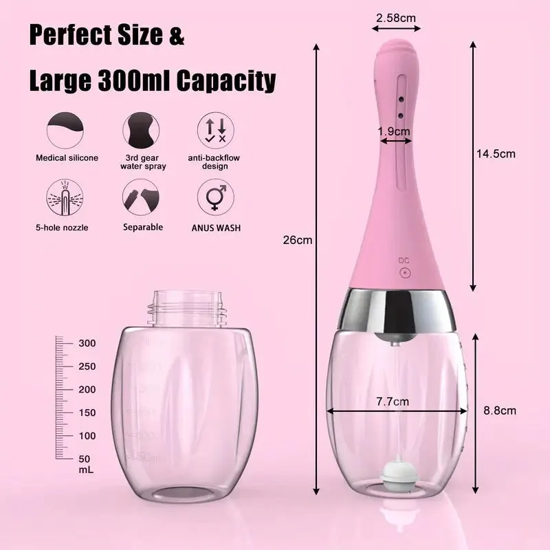 Ergonomic Pink Enema Bulb Textured Grip 3-Level Adjustable Anal Irrigator