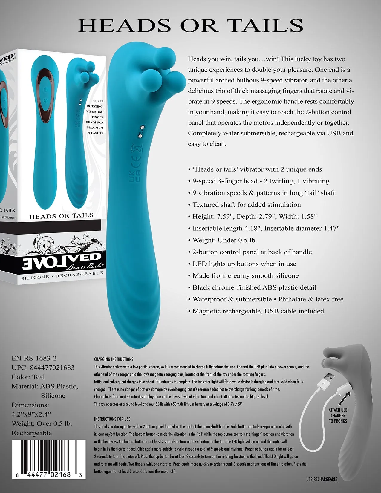 Heads Or Tails - Vibrator With 2 Unique Heads
