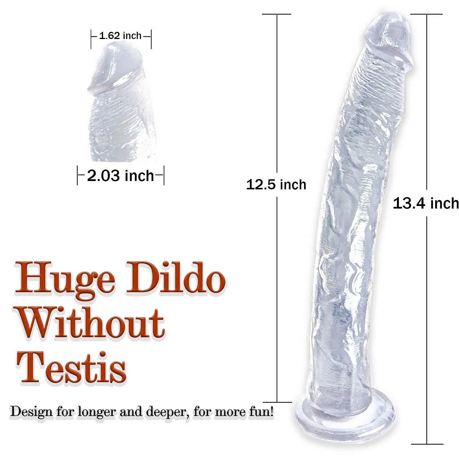 Huge Black Dildo Butt Plug - 13-inch Long Strapless Realistic Anal Dildo Silicone Sex Toy