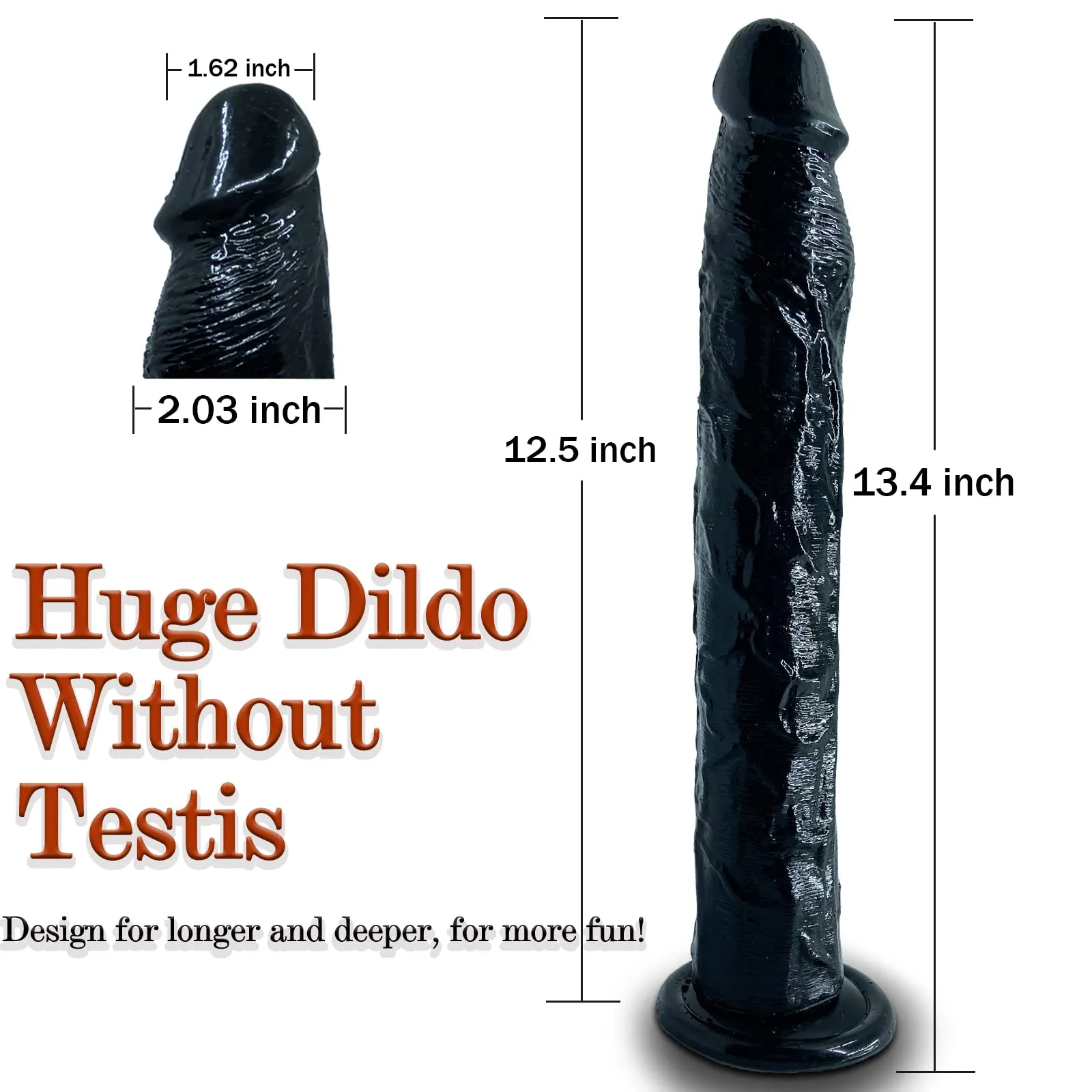 Huge Black Dildo Butt Plug - 13-inch Long Strapless Realistic Anal Dildo Silicone Sex Toy