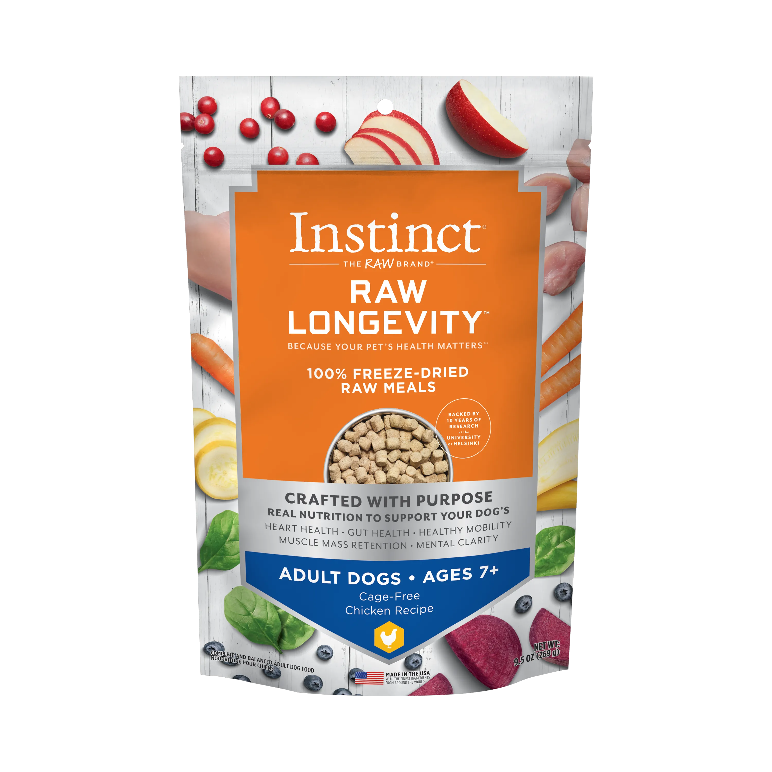 Instinct Raw Longevity Adult Ages 7  Freeze-Dried Chicken Bites Dog Food, 9.5 oz. Bag