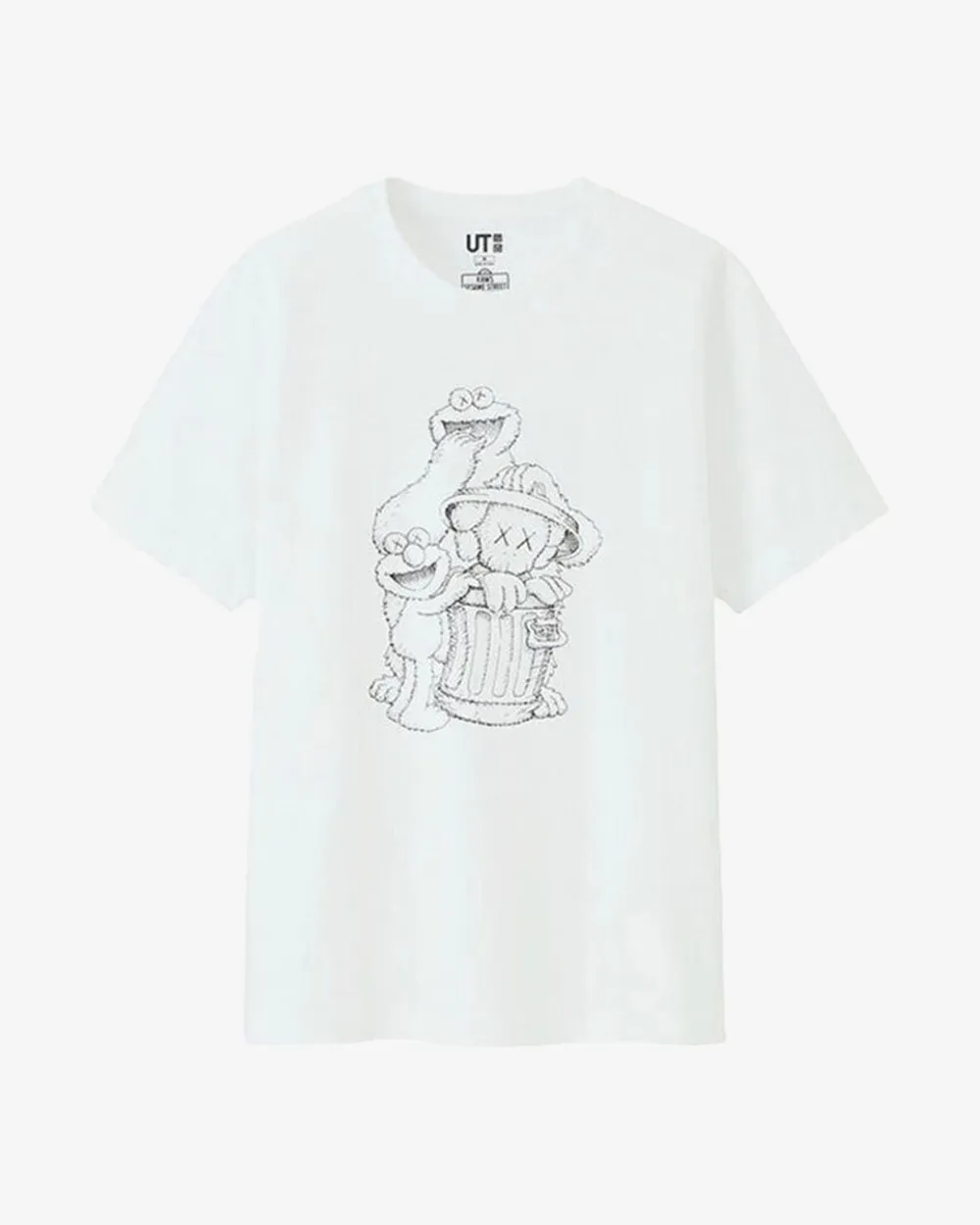 KAWS X UNIQLO X SESAME STREET COMPANION TRASH CAN OUTLINE WHITE TEE (ASIA SIZING)