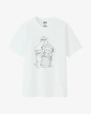 KAWS X UNIQLO X SESAME STREET COMPANION TRASH CAN OUTLINE WHITE TEE (ASIA SIZING)