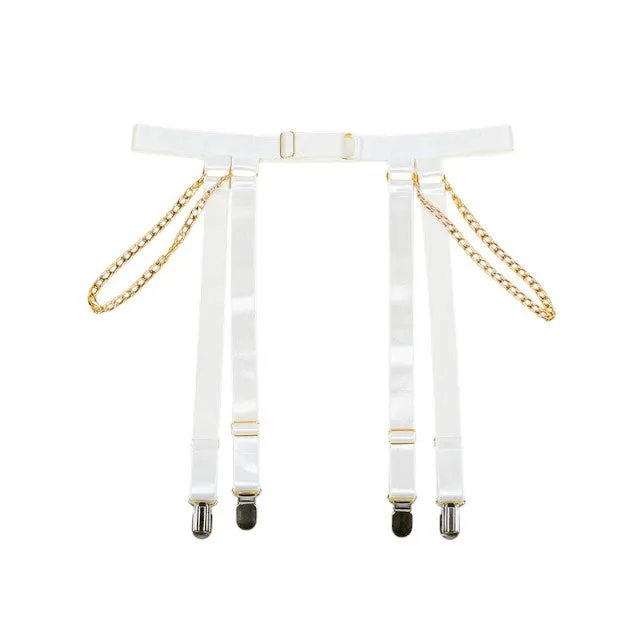 Lenjerie sexy 2 piese SUBBLIME Body with Chains. Teddy din plasă cu lanțuri   Portjartier. culoare alb. mărime L/XL (model 954291)