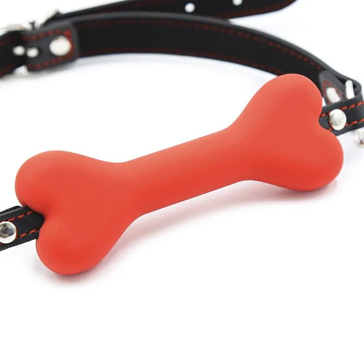 Lovemesex Gag Silicone Bone Red with Nipple Clamp