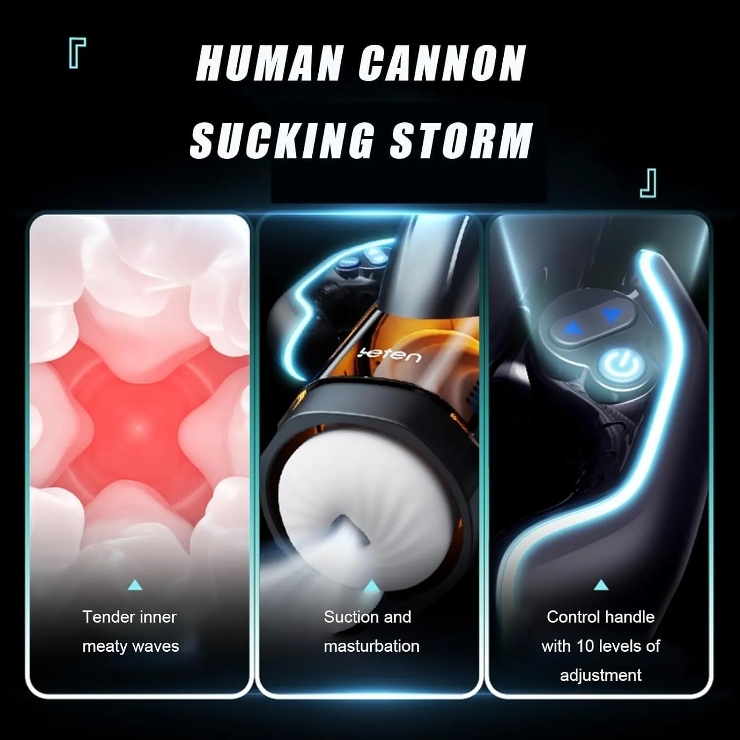 Male Masturbator - Thrusting. Electric Waterproof BJ Simulator Machine with Voice for Men (Black)