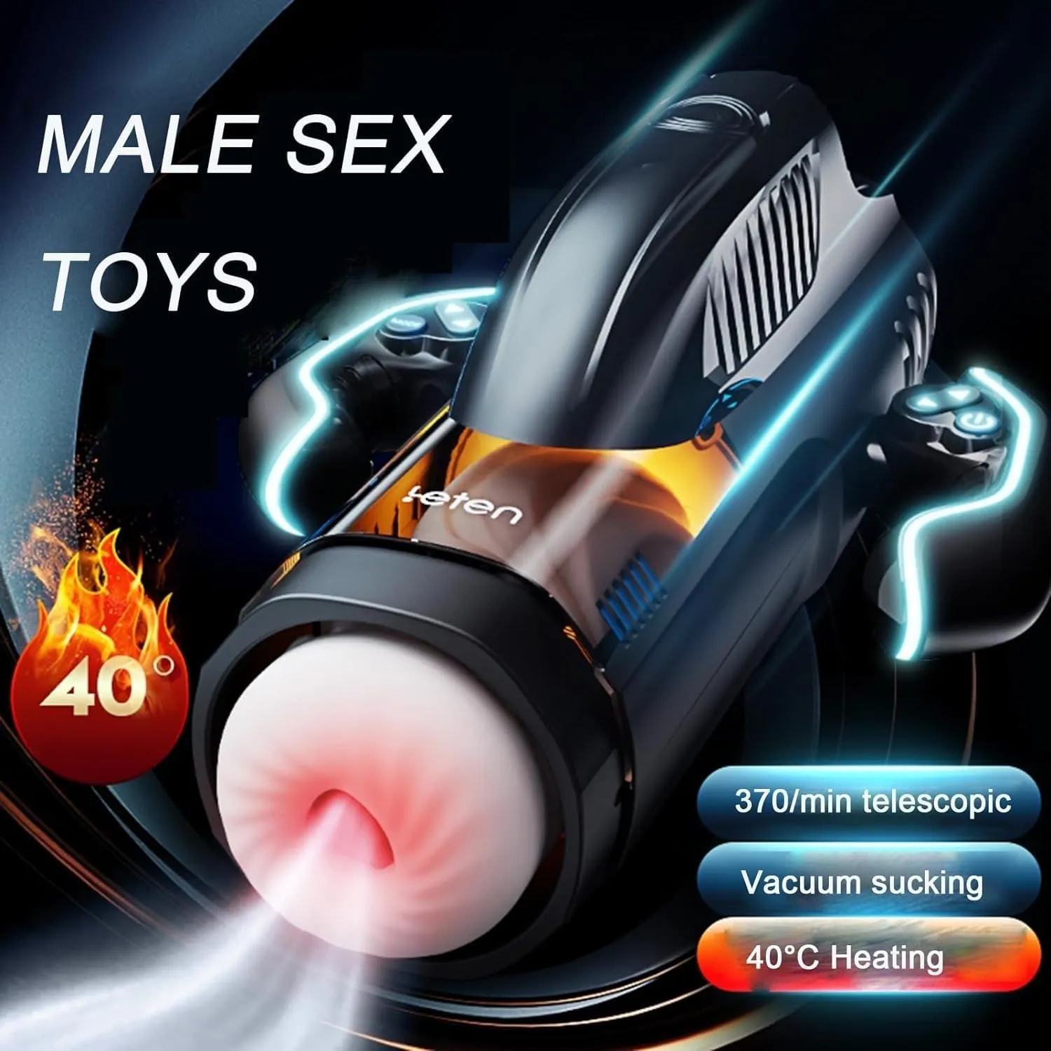 Male Masturbator - Thrusting. Electric Waterproof BJ Simulator Machine with Voice for Men (Black)