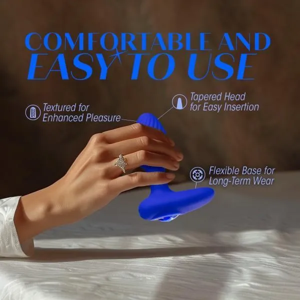 Mystery Vibrating Textured Silicone Butt Plug in Sapphire