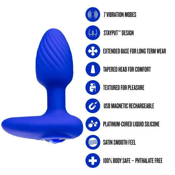 Mystery Vibrating Textured Silicone Butt Plug in Sapphire