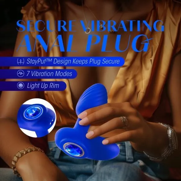 Mystery Vibrating Textured Silicone Butt Plug in Sapphire