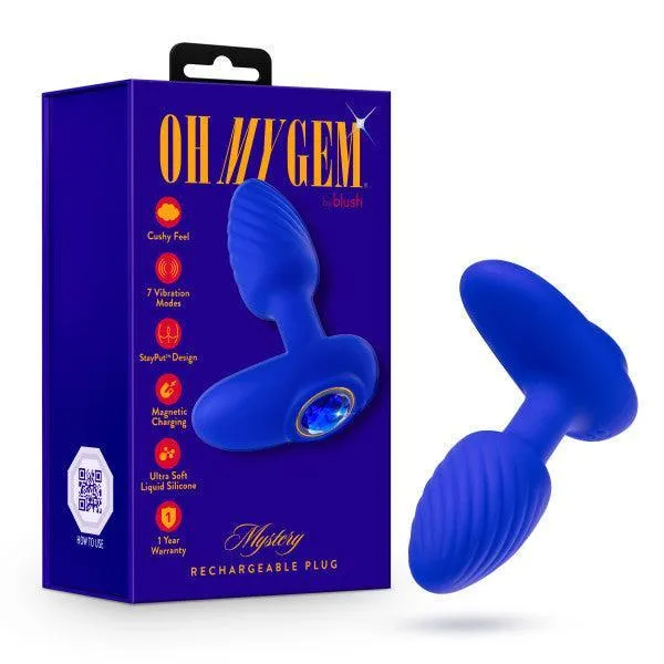 Mystery Vibrating Textured Silicone Butt Plug in Sapphire