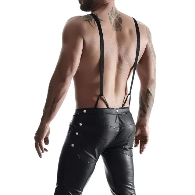 Pantaloni sexy bărbați cu bretele REGNES FETISH PLANET 3/4 Men's Pants in Bavarian Style. culoare negru. mărime XL