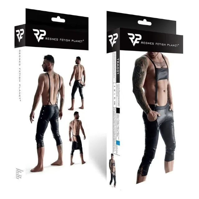Pantaloni sexy bărbați cu bretele REGNES FETISH PLANET 3/4 Men's Pants in Bavarian Style. culoare negru. mărime XL