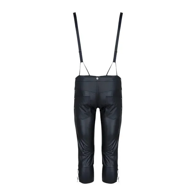 Pantaloni sexy bărbați cu bretele REGNES FETISH PLANET 3/4 Men's Pants in Bavarian Style. culoare negru. mărime XL