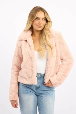 Pink Faux Fur Jacket With Lapel Collar