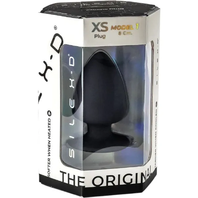 Plug anal SILEX-D XS Plug Model 1. din silicon premium. reactiv la căldură. lungime 8 cm. diametru 4.5 cm. negru (mărime XS)