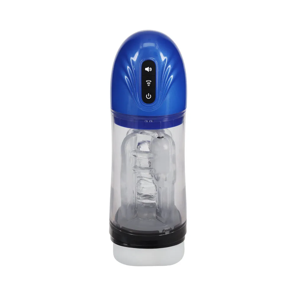 PUMPED SonicPull Masturbator Suction Vibration Multimedia Enhanced Metallic Blue