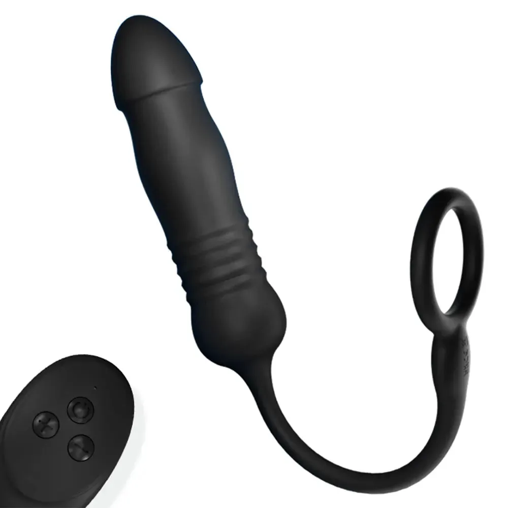 Remote Control Thrusting Dildo Anal Plug - Cock Ring Delayed Ejaculation Trainer
