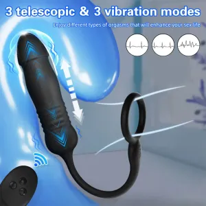 Remote Control Thrusting Dildo Anal Plug - Cock Ring Delayed Ejaculation Trainer