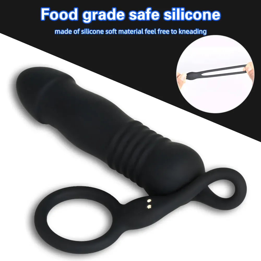 Remote Control Thrusting Dildo Anal Plug - Cock Ring Delayed Ejaculation Trainer