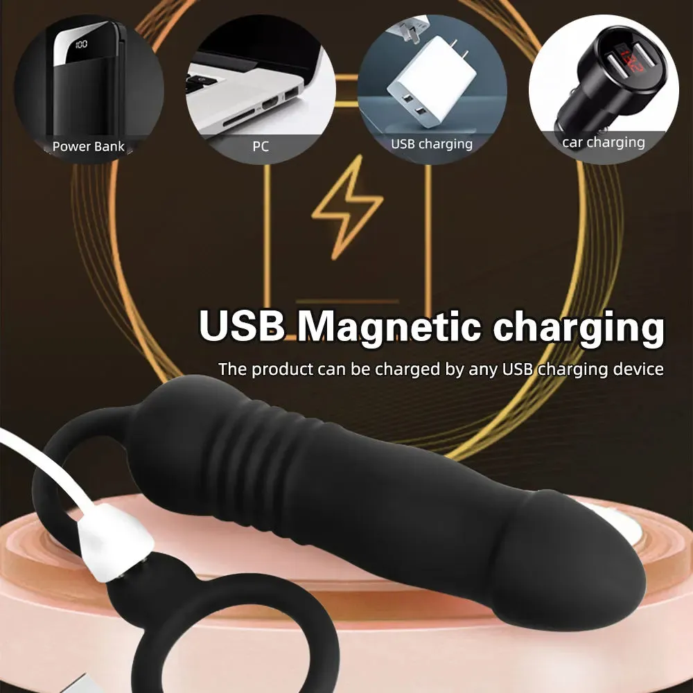 Remote Control Thrusting Dildo Anal Plug - Cock Ring Delayed Ejaculation Trainer