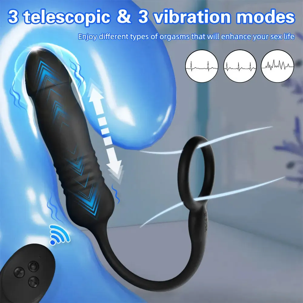 Remote Control Thrusting Dildo Anal Plug - Cock Ring Delayed Ejaculation Trainer