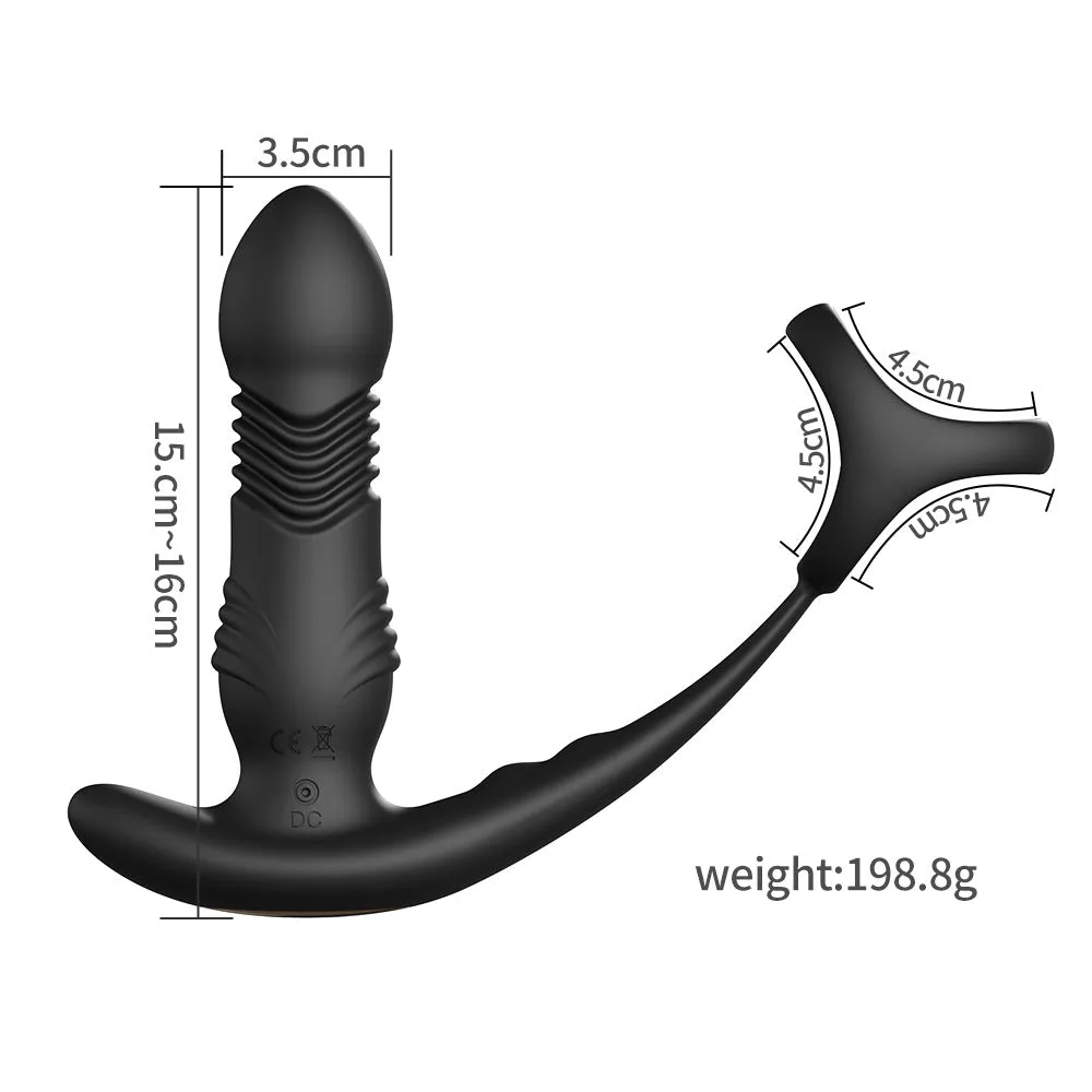 Remote Control Thrusting Dildo Anal Vibrator - Double Cock Ring Male Sex Toys