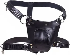 Rimba Male Leather Chastity Thong | With Padlocks | Adjustable | Fetish