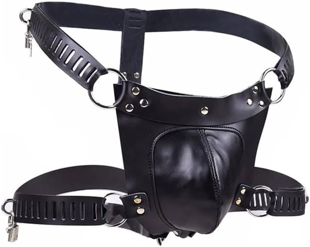 Rimba Male Leather Chastity Thong | With Padlocks | Adjustable | Fetish