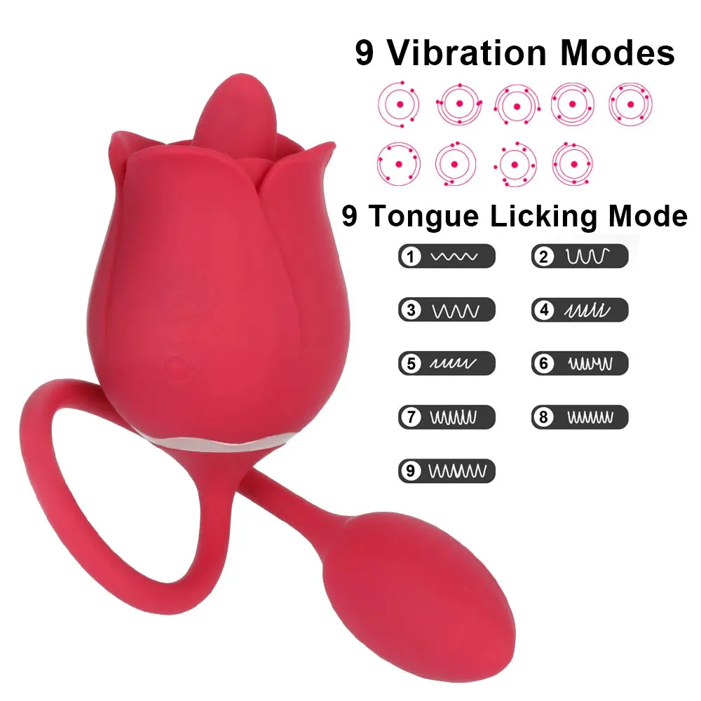 Rose Clit Clamping Female Vibrator - Dual End Clitoral Licking Vibrating Panty Egg