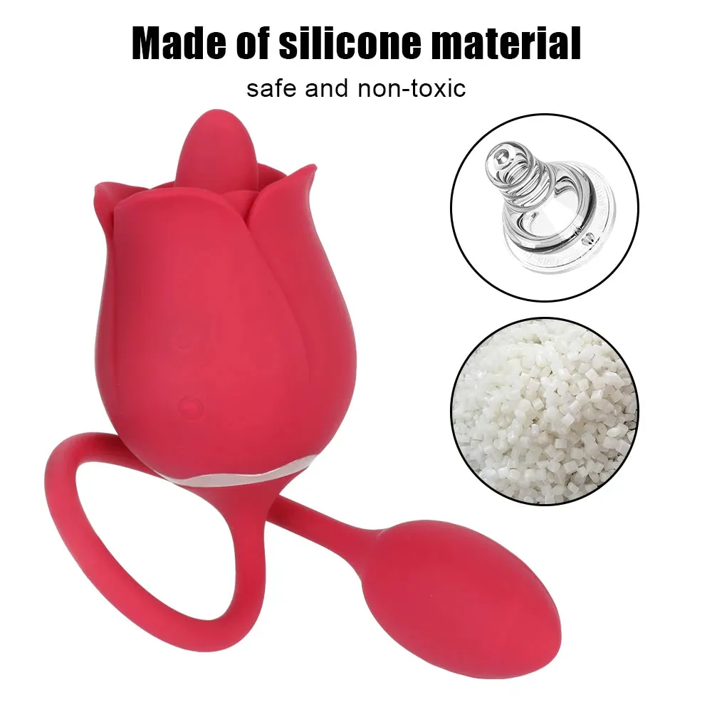 Rose Clit Clamping Female Vibrator - Dual End Clitoral Licking Vibrating Panty Egg