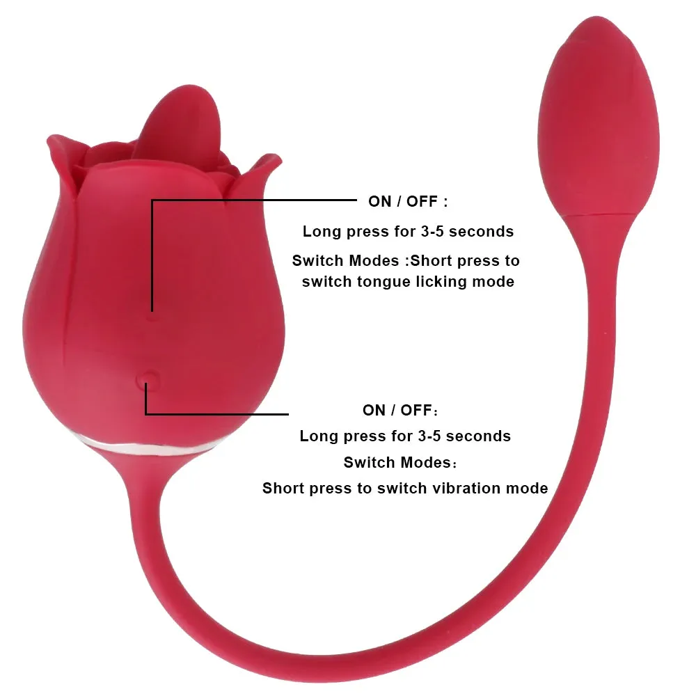 Rose Clit Clamping Female Vibrator - Dual End Clitoral Licking Vibrating Panty Egg