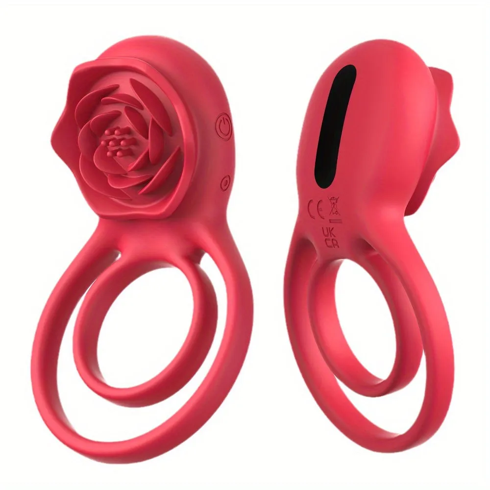 Rose Clitoral Vibrating Cock Ring - Remote Control Clit Stimulator Double Rings Couple Sex Toys