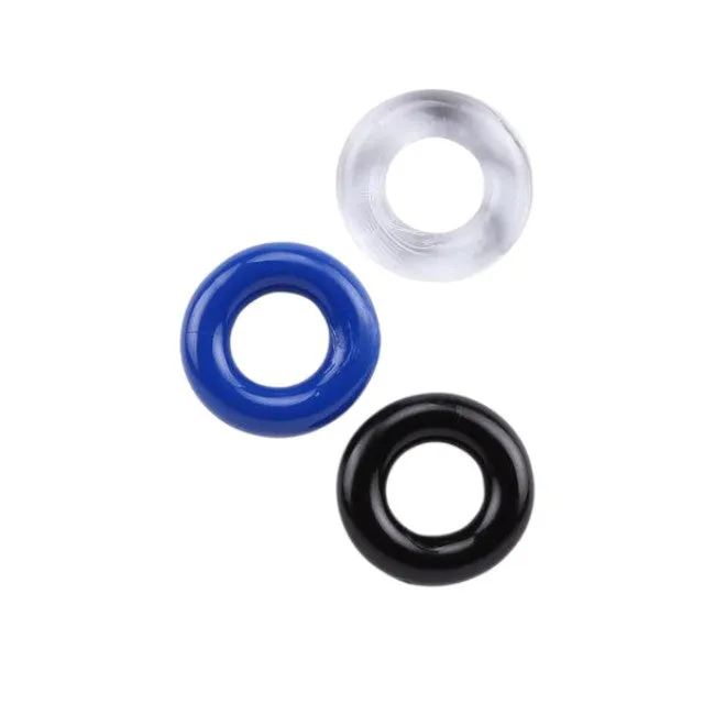 Set 3 inele pentru penis CHISA GK POWER Donut Rings. din TPE. diametru 1.8 cm. culori albastru. alb și negru