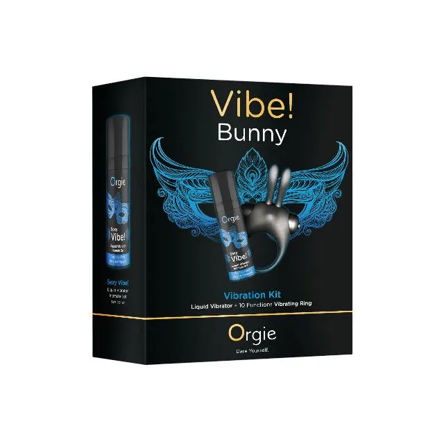 Set erotic ORGIE Vibe! Bunny. gel intim Sexy Vibe! cu efect de furnicături   inel pentru penis cu 10 funcții de vibrație (albastru)
