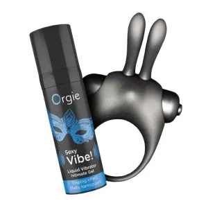 Set erotic ORGIE Vibe! Bunny. gel intim Sexy Vibe! cu efect de furnicături   inel pentru penis cu 10 funcții de vibrație (albastru)
