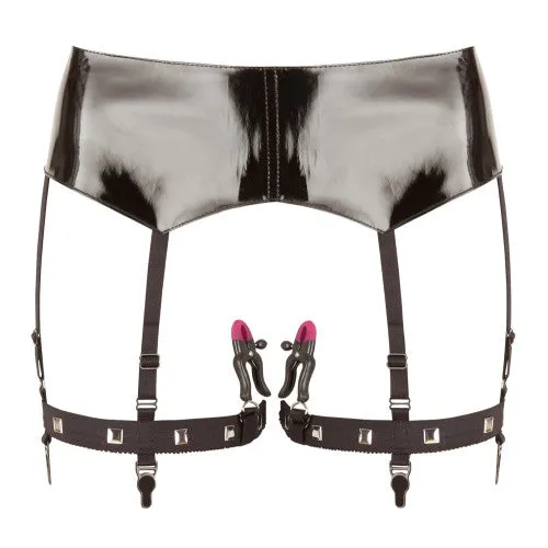 Shiny Suspender Belt with Clamps
