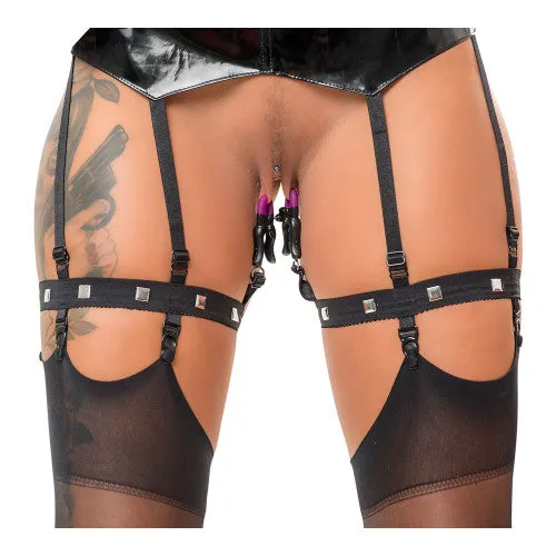 Shiny Suspender Belt with Clamps