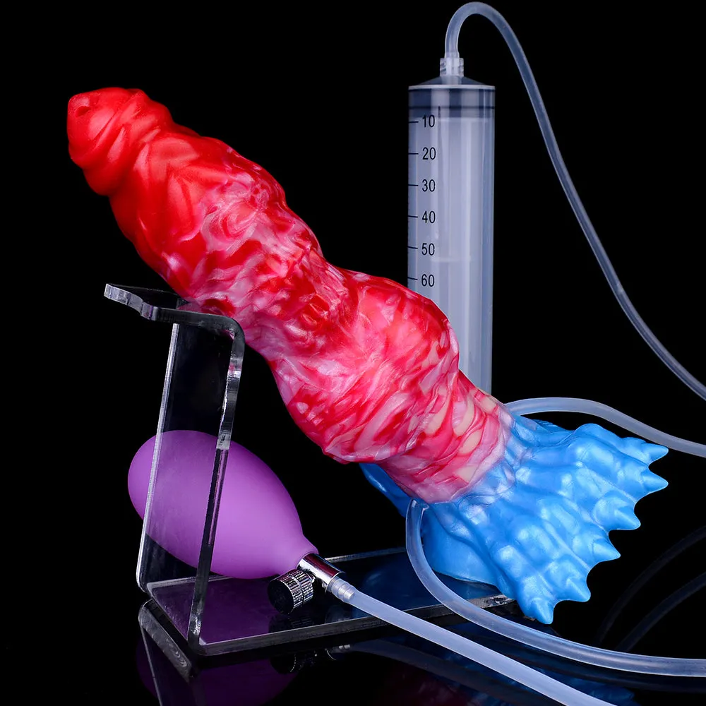 Squirting Inflatable Dragon Dildo Butt Plug - Big Knotted Anal Prostate Milking Sex Toys for Women