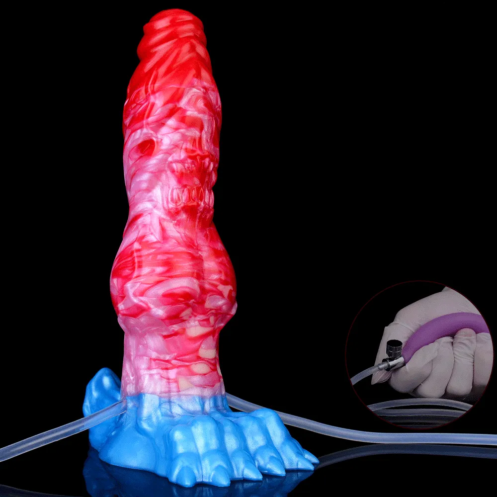 Squirting Inflatable Dragon Dildo Butt Plug - Big Knotted Anal Prostate Milking Sex Toys for Women