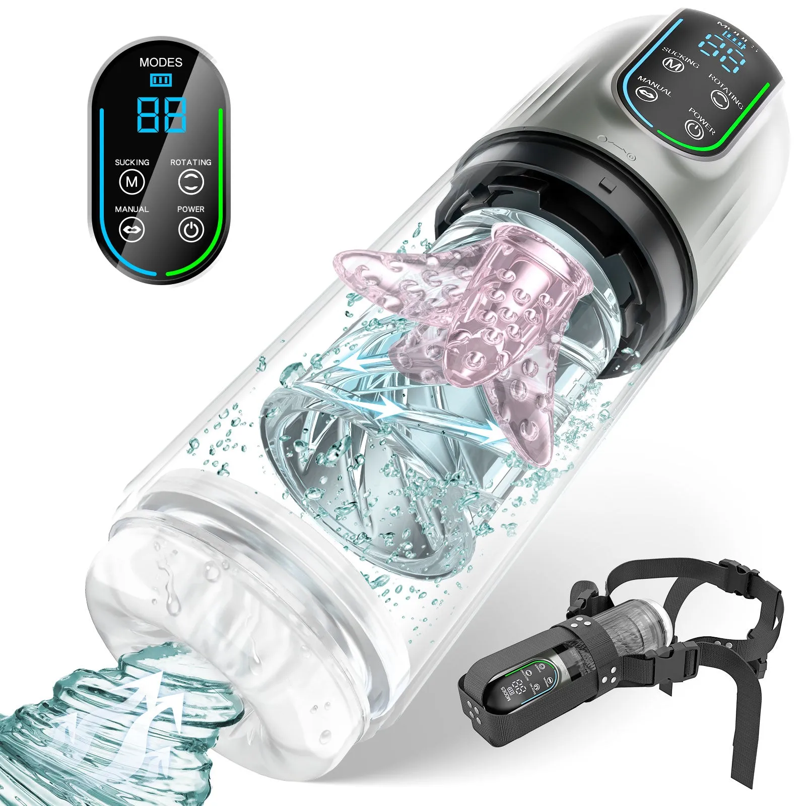 Tongue Licking Male Masturbator Vibrator - Water Shower Rotating Penis Massage Blowjob Sex Machine