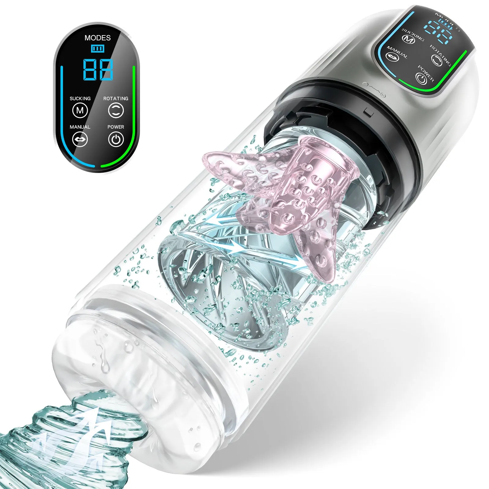 Tongue Licking Male Masturbator Vibrator - Water Shower Rotating Penis Massage Blowjob Sex Machine