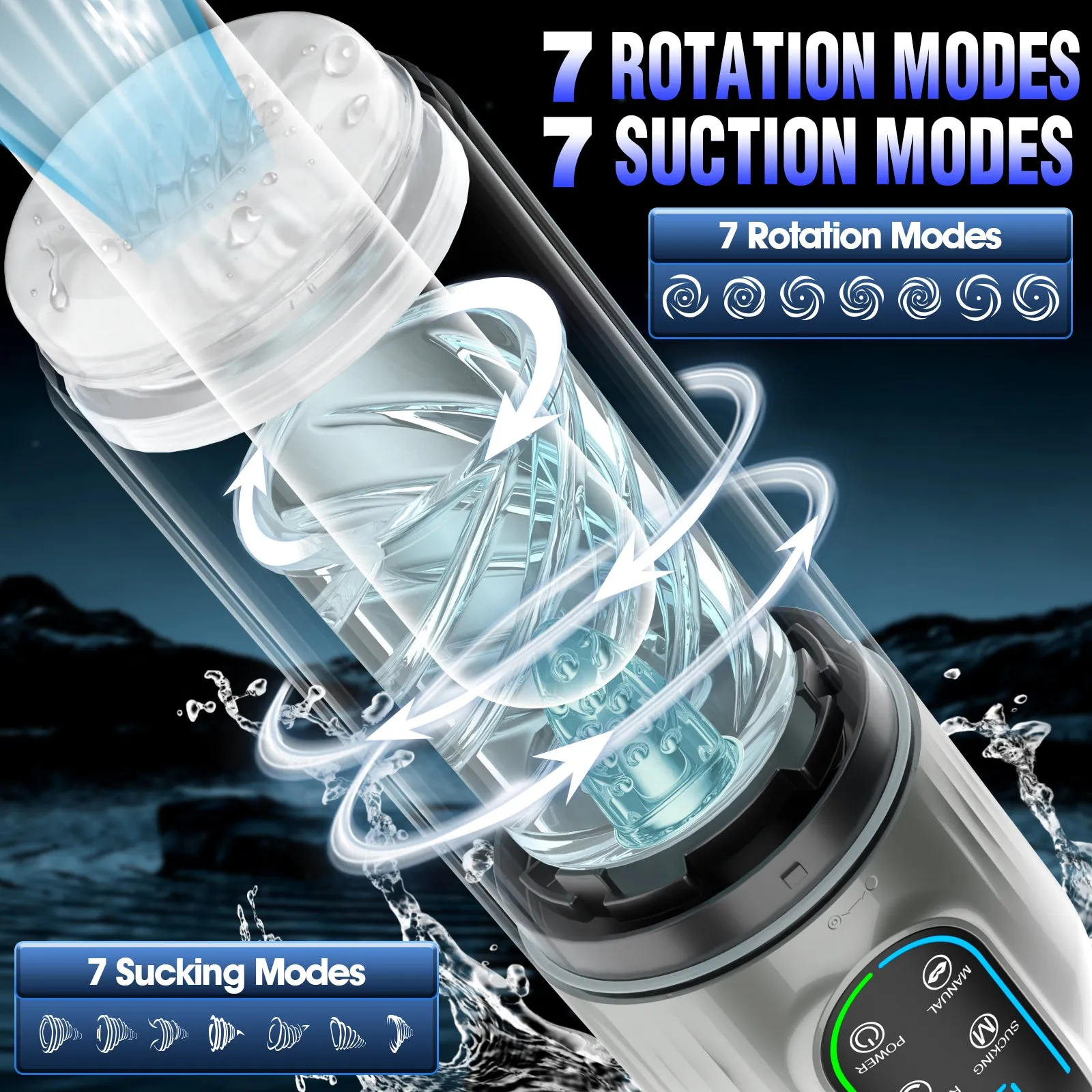 Tongue Licking Male Masturbator Vibrator - Water Shower Rotating Penis Massage Blowjob Sex Machine