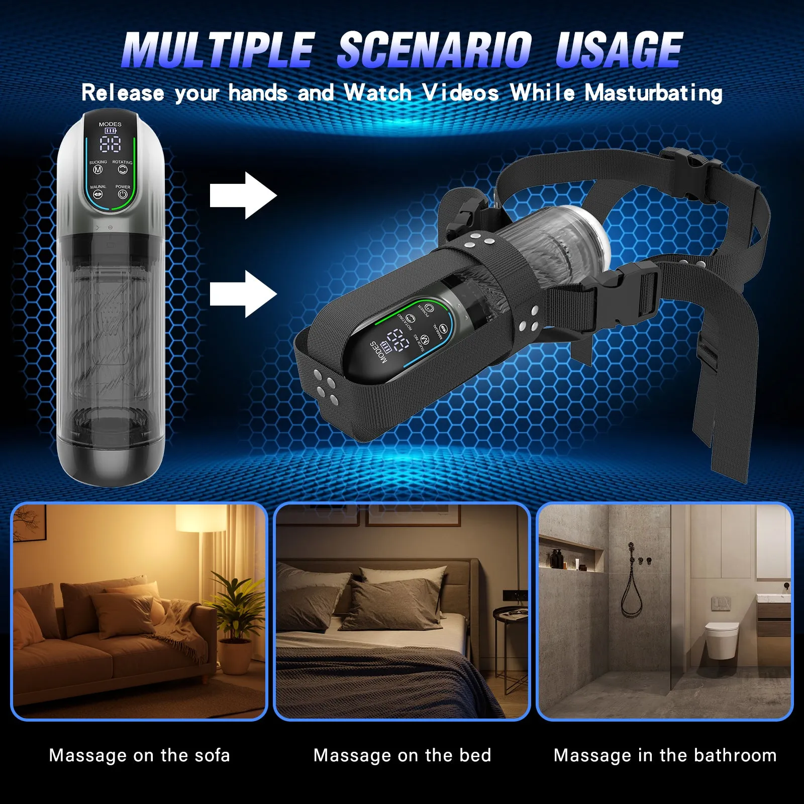 Tongue Licking Male Masturbator Vibrator - Water Shower Rotating Penis Massage Blowjob Sex Machine