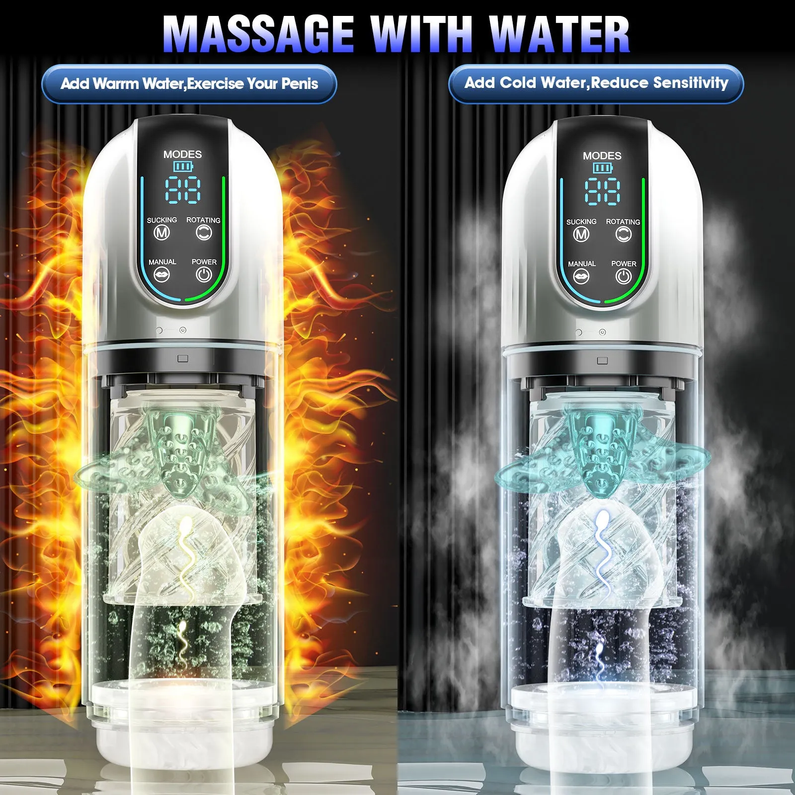 Tongue Licking Male Masturbator Vibrator - Water Shower Rotating Penis Massage Blowjob Sex Machine